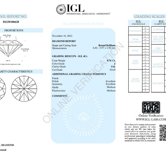 Diamond Ring 14K Gold (0.74 Ct J Vs1 ) Igl C34100048 - Picture 4 of 5